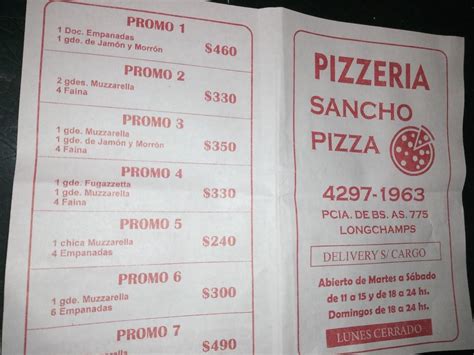 Carta de Mi Pizzeria, Longchamps .